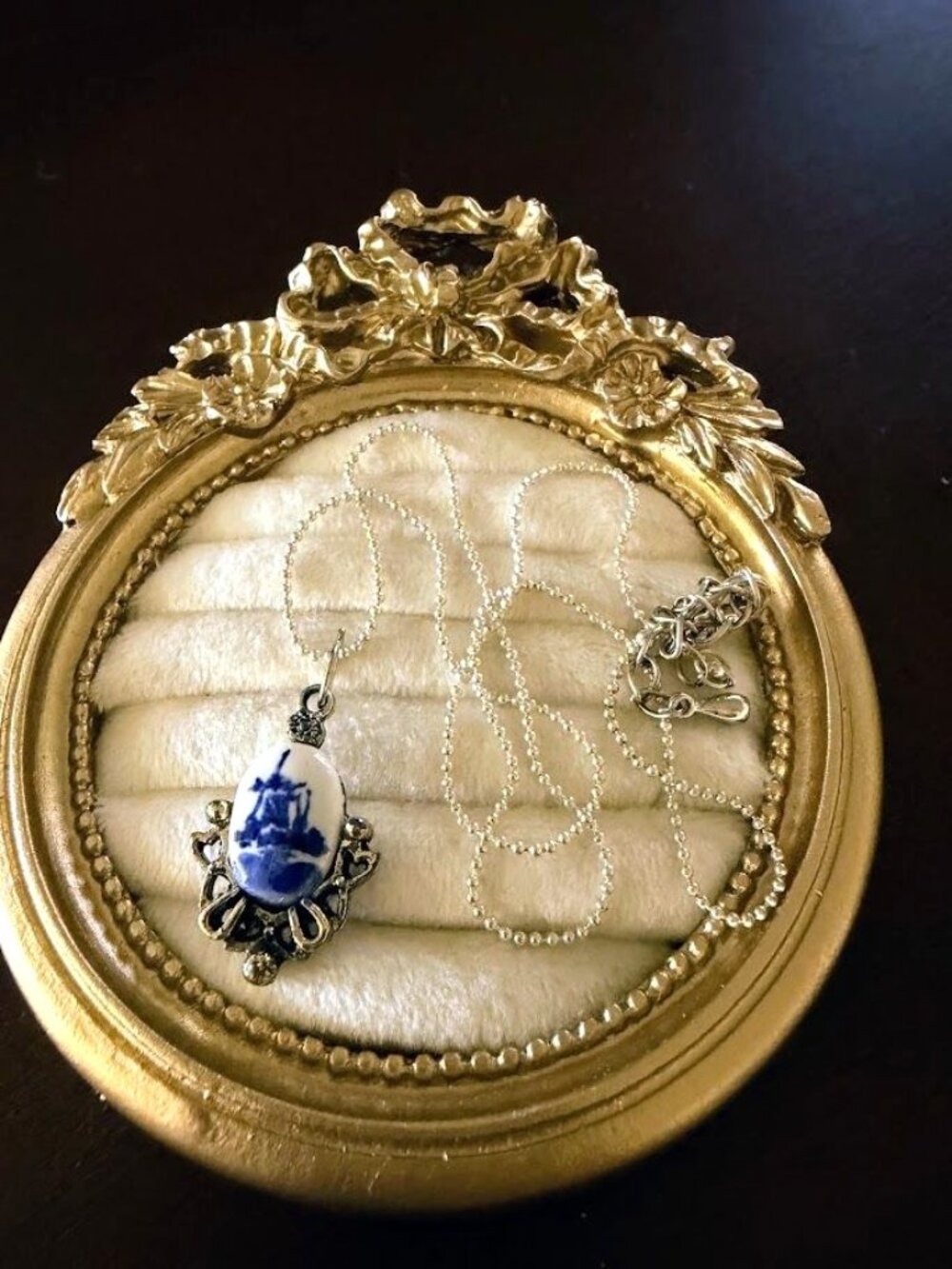 Vintage Blue Delft Porcelain Sailboat Jewelry Set Necklace Brooch Ring - Picture 7 of 11